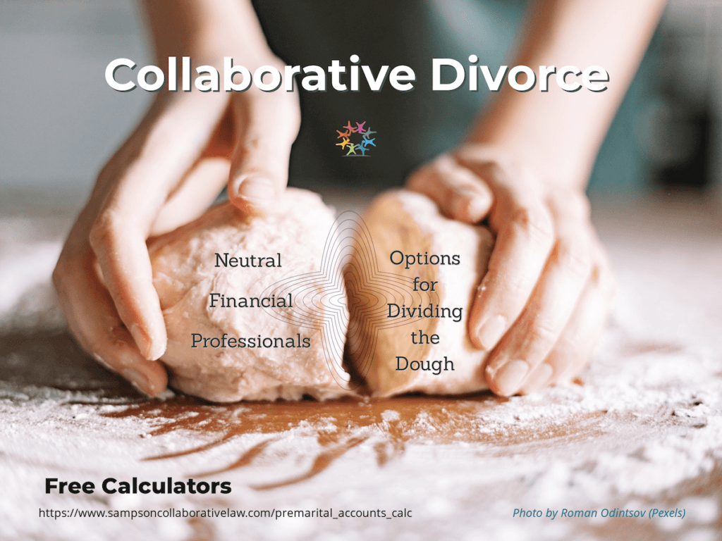 Hands splitting dough in half. Dividing accounts Collaborative Divorce