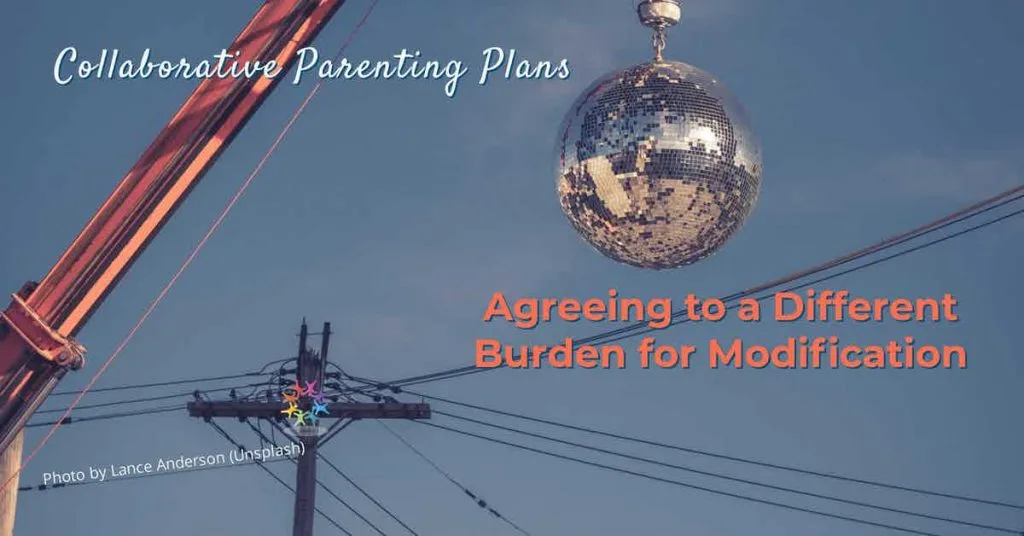 Florida Parenting Plans: Agreeing to a Different Burden for Modification. Worm's eye view of heavy burden - red silver wrecking ball near electric post under clear blue sky. Photo by Lance Anderson (Unsplash).