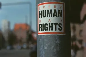 Defense Child Abduction Claims under Hague Convention. Fundamental Principles Relating to the Protection of Human Rights and Fundamental Freedoms . Pole with sign Every Human Has Rights. Markus Spiske (Unsplash)
