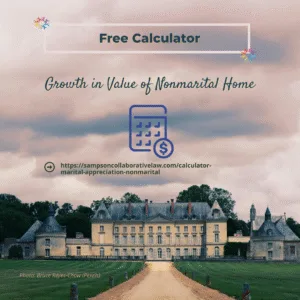 Mansion under cloudy sky. Free Calculator Growth in Marital Home.